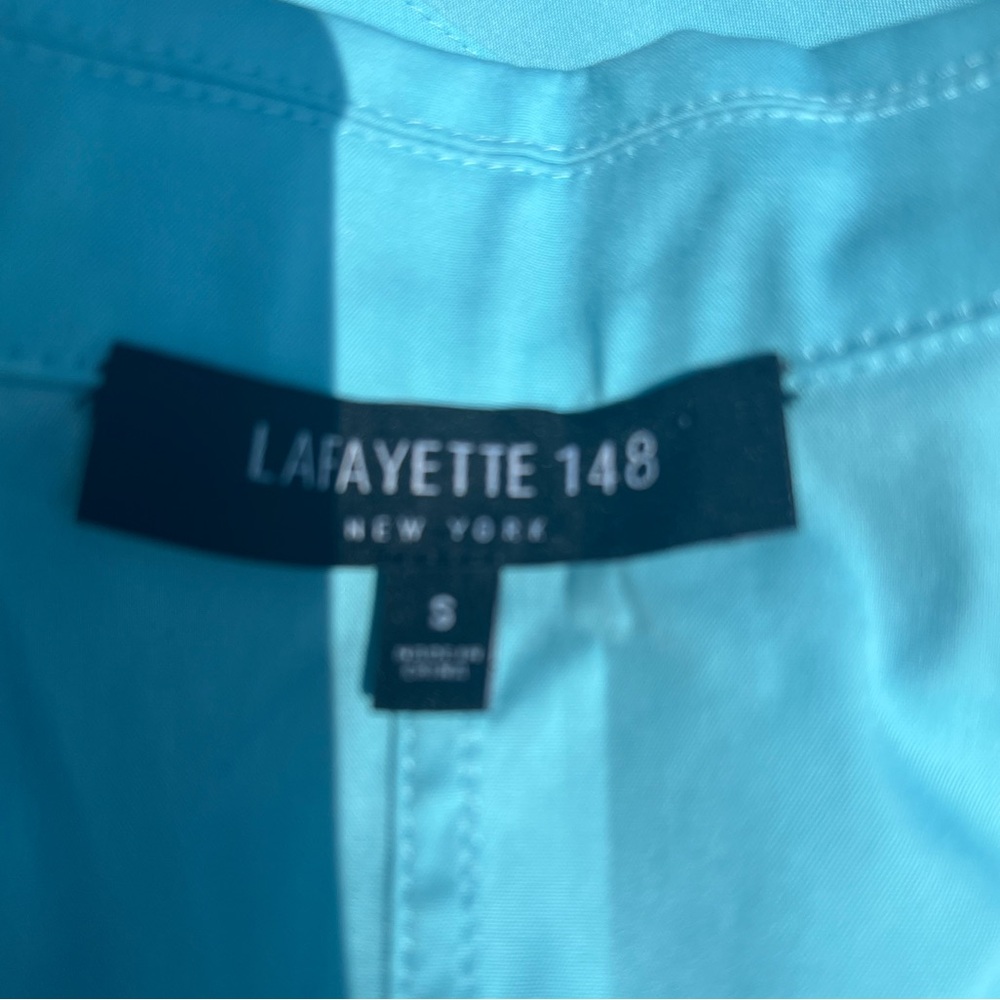 LAFAYETTE 148 NEW YORK NEW ITALIAN COTTON STRETCH BLOUSE IN LAGOON SIZE SMALL - Picture 10 of 13
